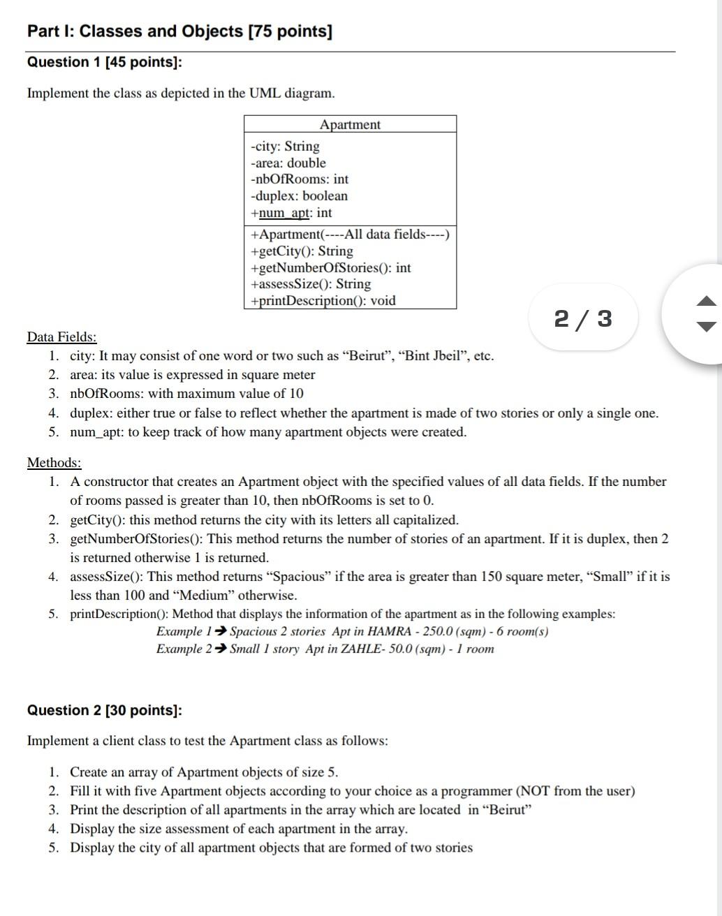 Solved Part I: Classes and Objects [75 points] Question 1 | Chegg.com