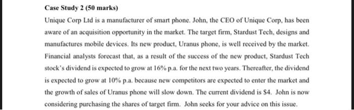 Solved Case Study 2 (50 marks) Unique Corp Ltd is a | Chegg.com