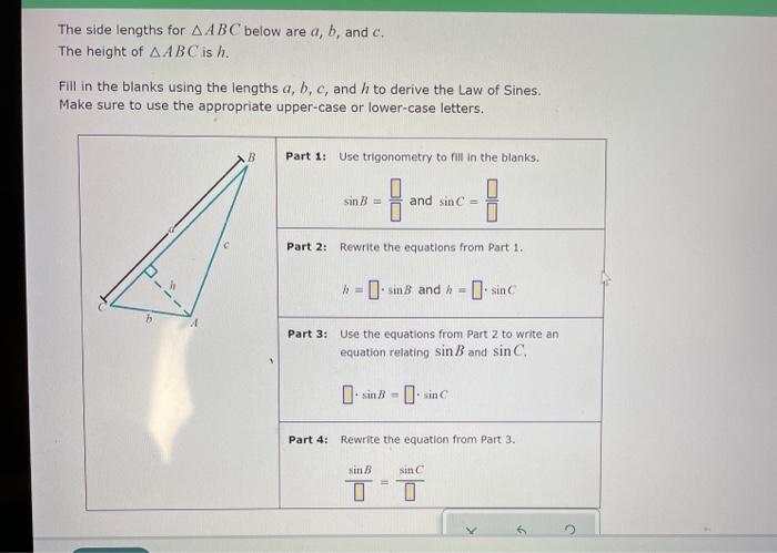 Solved The side lengths for AABC below are a, b, and c, The | Chegg.com