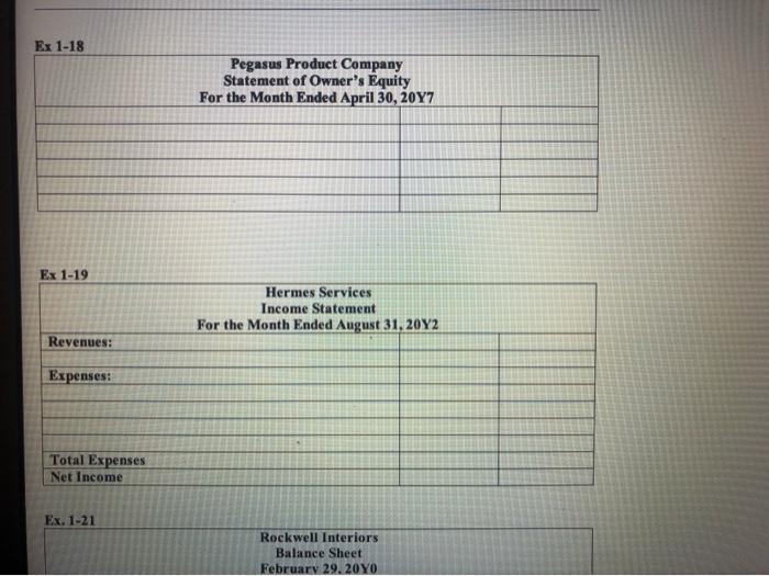 Solved EX 18 Asset, liability, and owner's equity items