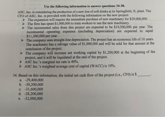 Solved Use the following information to answer questions | Chegg.com
