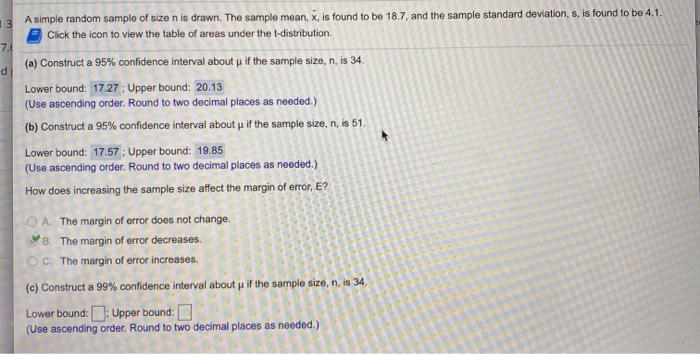 Solved 13 74 A simple random sample of size n is drawn. The | Chegg.com