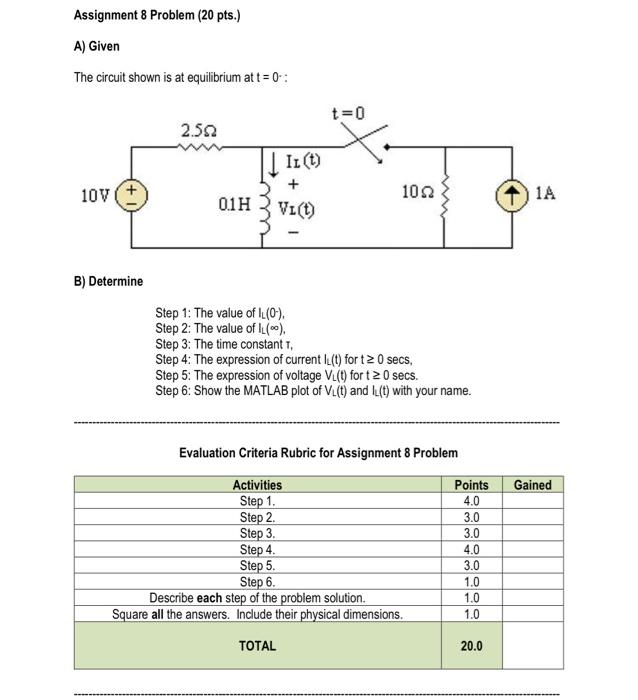 Solved Assignment 8 Problem (20 Pts.) A) Given The Circuit | Chegg.com