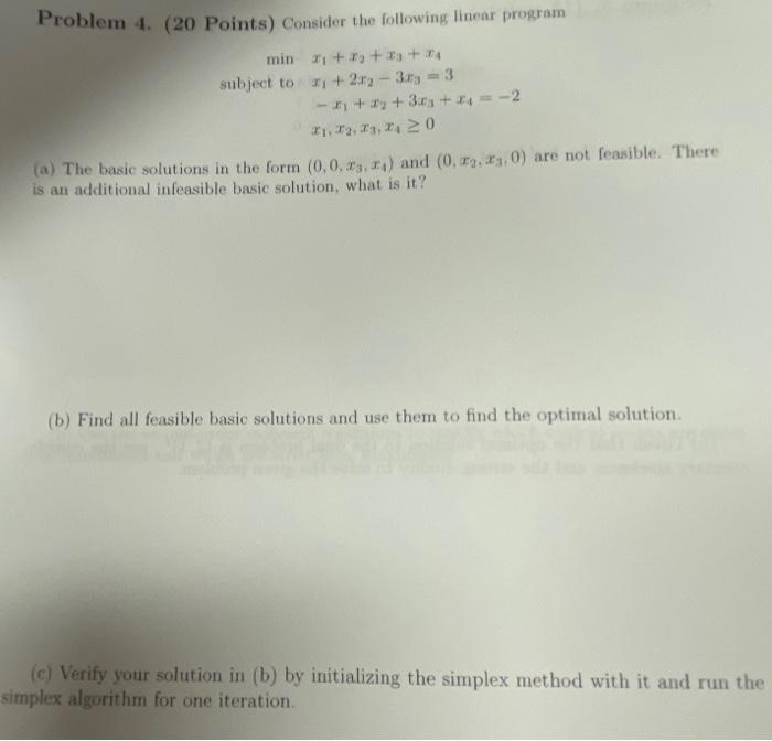 Problem 4. (20 Points) Consider The Following Linear | Chegg.com