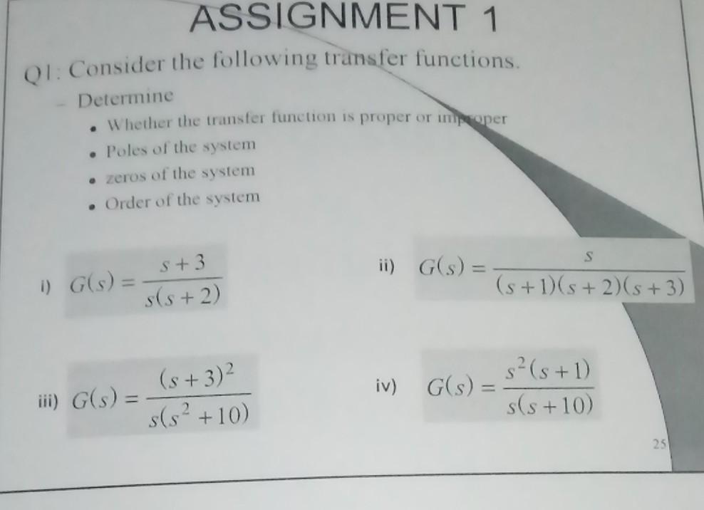 Solved ASSIGNMENT 1 Q1: Consider the following transfer | Chegg.com