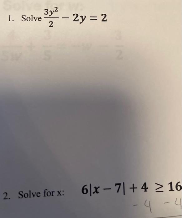 solve for y 2 2 6y 7 )= 9y