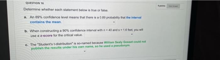 Solved QUESTION 16 Determine whether each statement below is | Chegg.com