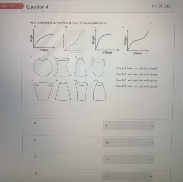 Solved Incorrect Question 4 0/20 pts Match each height vs.