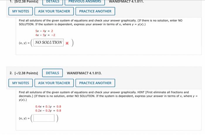 Solved Find All Solutions Of The Given System Of Equations | Chegg.com