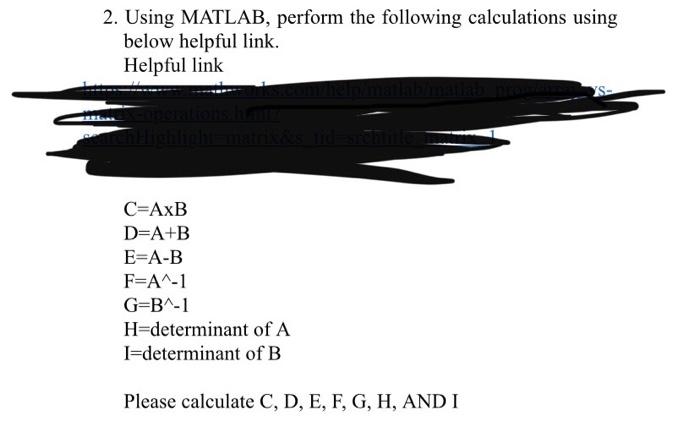 Solved 2. Using MATLAB, perform the following calculations | Chegg.com