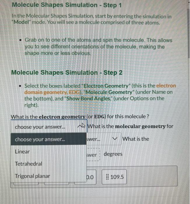 Molecule ShapesMolecule Shapes Simulation - Step 1 In | Chegg.com