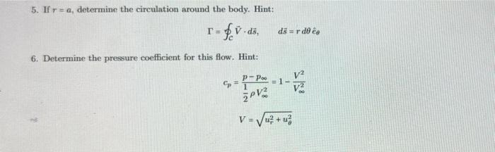 Solved 5. If r = a, determine the circulation around the | Chegg.com