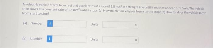 Solved An electric vehicle starts from rest and accelerates | Chegg.com