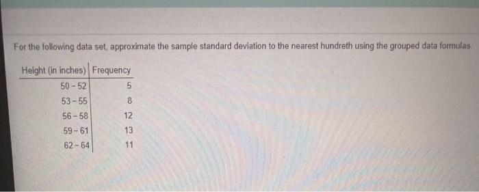 Solved For the following data set, approximate the sample | Chegg.com