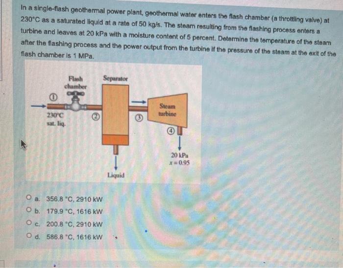 Solved In a single-flash geothermal power plant, geothermal | Chegg.com