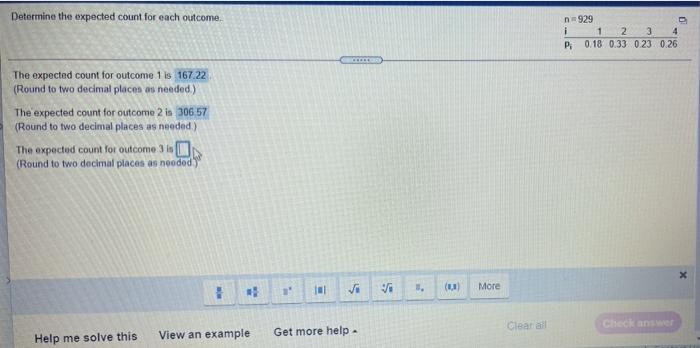 Solved Determine the expected count for each outcome n929 i | Chegg.com