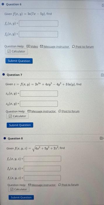 Solved Given F X Y Ln 7x−5y Find Fx X Y Fy X Y