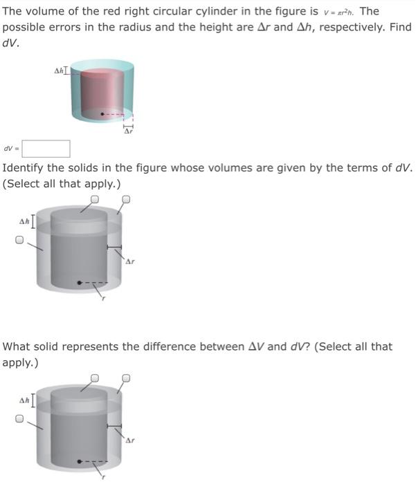 Solved The volume of the red right circular cylinder in the | Chegg.com