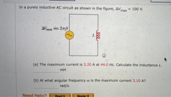 Solved In a purely inductive AC circuit as shown in the | Chegg.com
