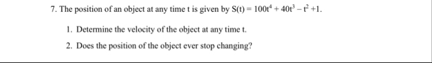 Solved The position of an object at any time t is given by | Chegg.com