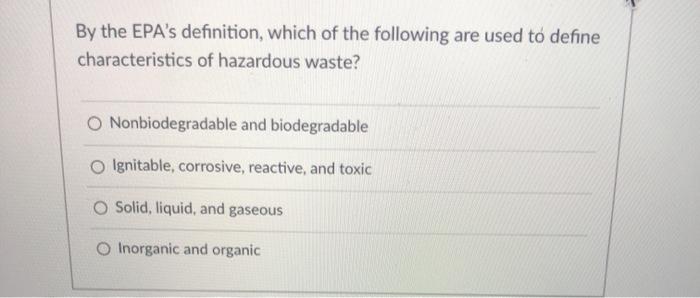 Solved By the EPA's definition, which of the following are | Chegg.com