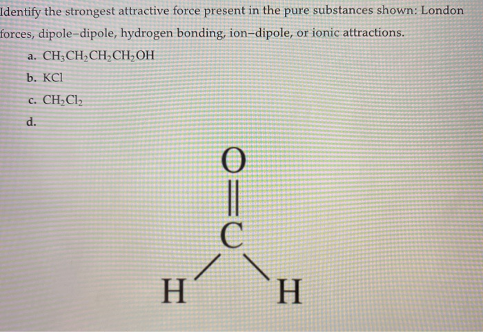 Solved Identify the strongest attractive force present in | Chegg.com