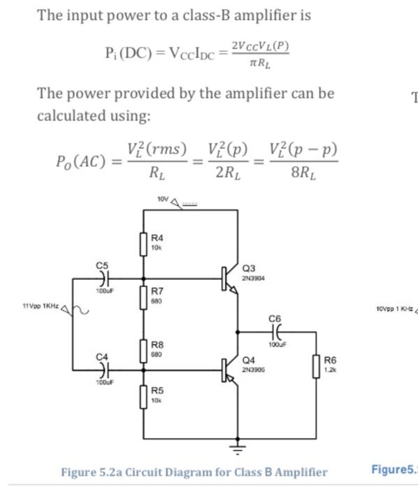 The Input Power To A Class-B Amplifier Is 2V CCVL(P) | Chegg.com