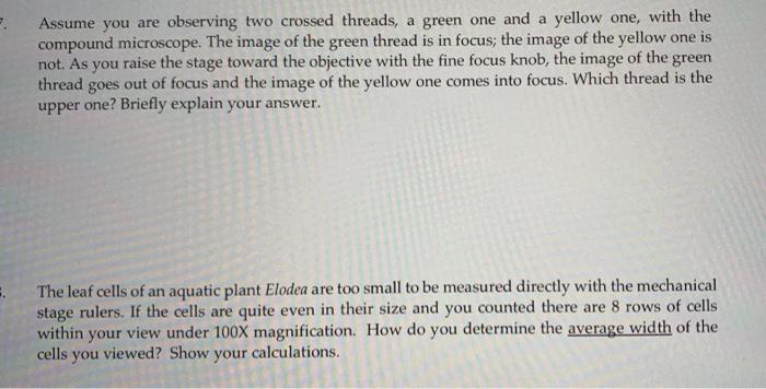 Solved . Assume you are observing two crossed threads, a | Chegg.com