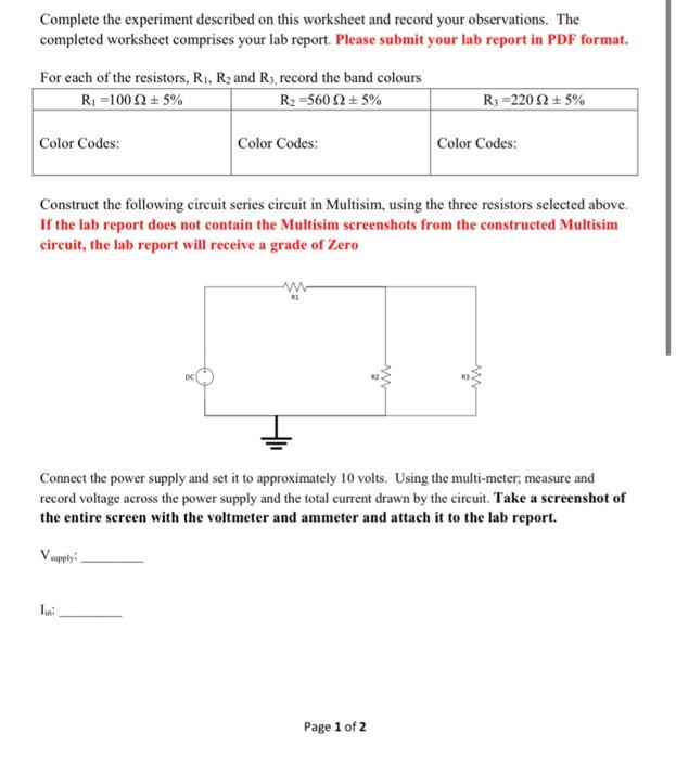 Complete the experiment described on this worksheet | Chegg.com