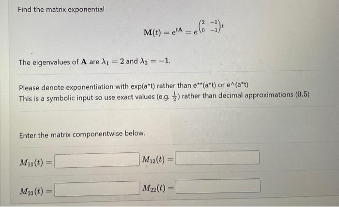 Solved Find the matrix exponential The eigenvalues of A are | Chegg.com