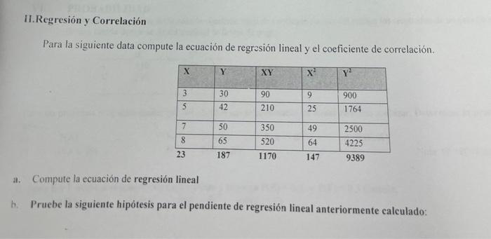 Solved Para La Siguiente Data Compute La Ecuación De 