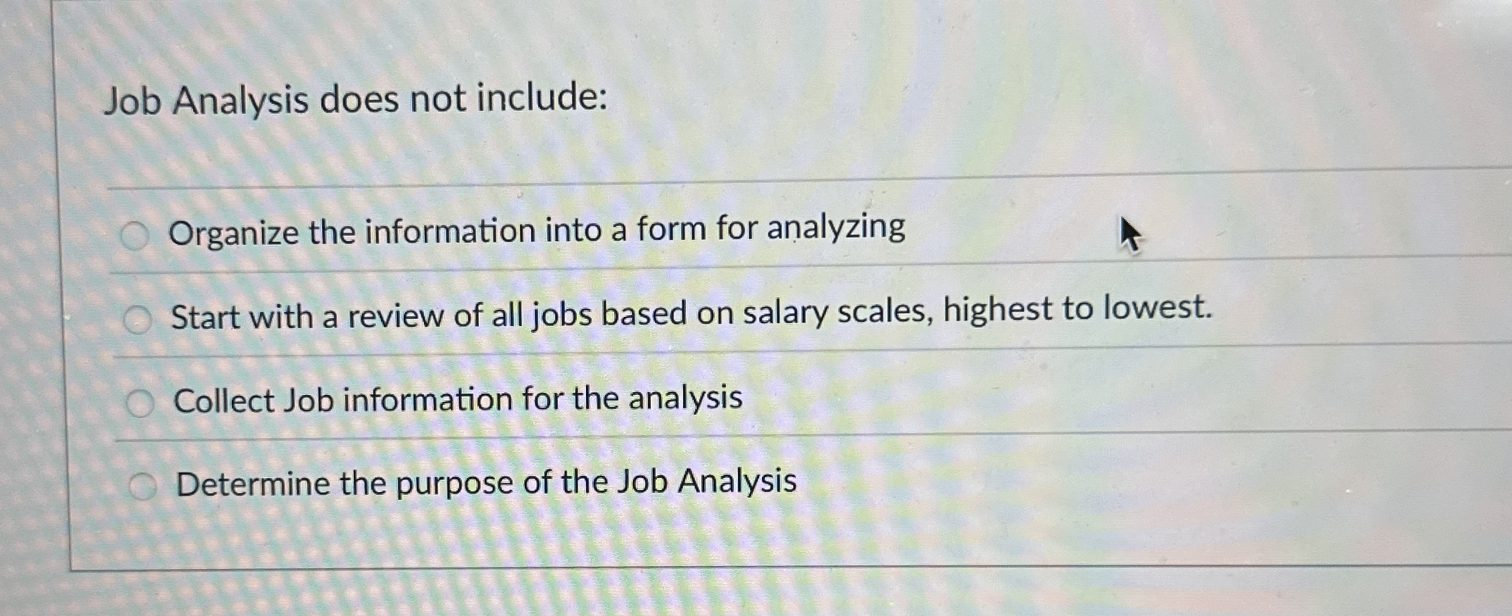 Solved Job Analysis does not include:Organize the | Chegg.com