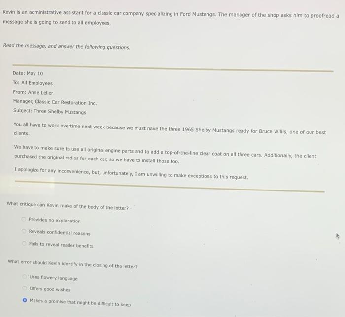 solved-kevin-is-an-administrative-assistant-for-a-classic-chegg