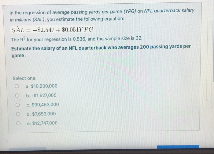 Solved In the regression of average passing yards per game