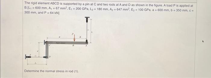 Solved The rigid element ABCD is supported by a pin at C and | Chegg.com