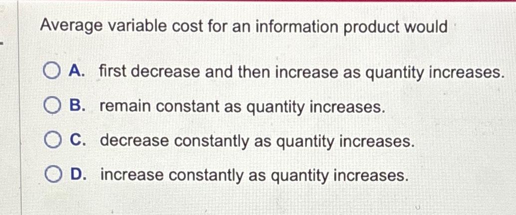 Solved Average variable cost for an information product | Chegg.com