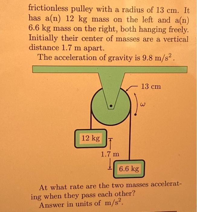Solved frictionless pulley with a radius of 13 cm. It has