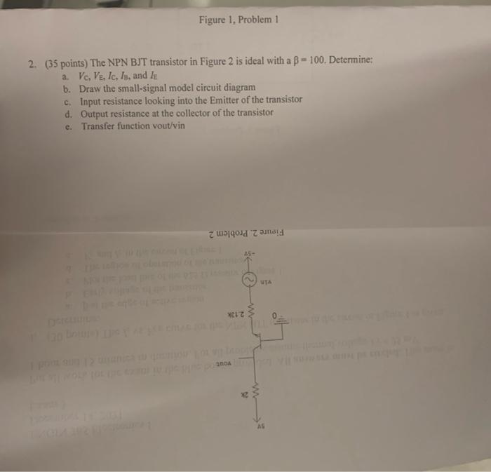 Solved Figure 1, Problem 1 2. (35 points) The NPN BJT | Chegg.com