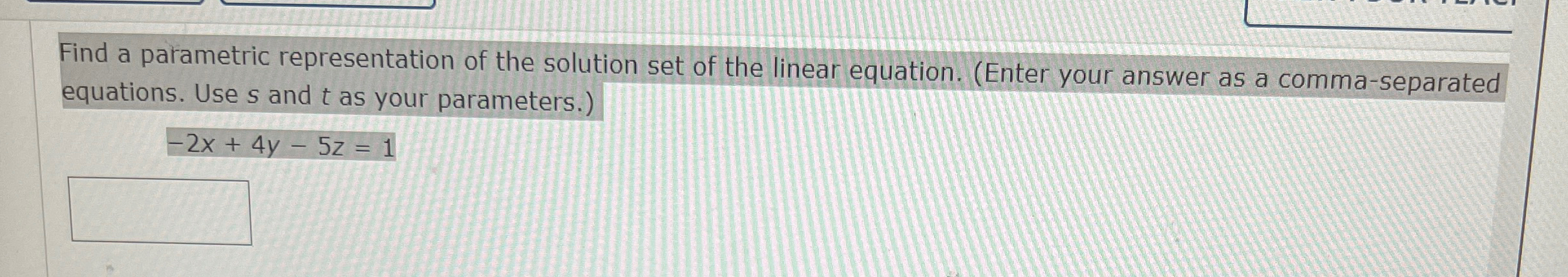 Solved Find a parametric representation of the solution set | Chegg.com