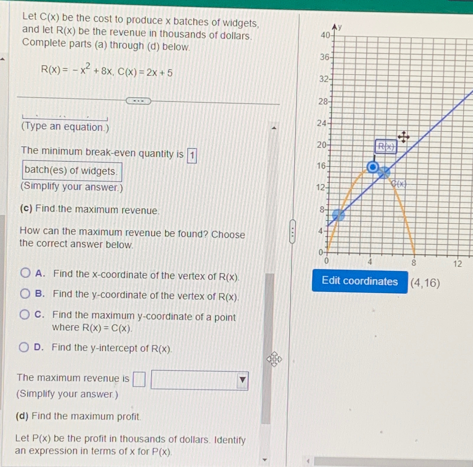 Solved Let C(x) ﻿be the cost to produce x ﻿batches of | Chegg.com