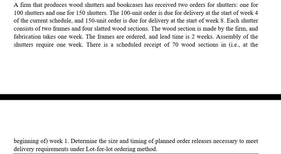 Solved A firm that produces wood shutters and bookcases has | Chegg.com