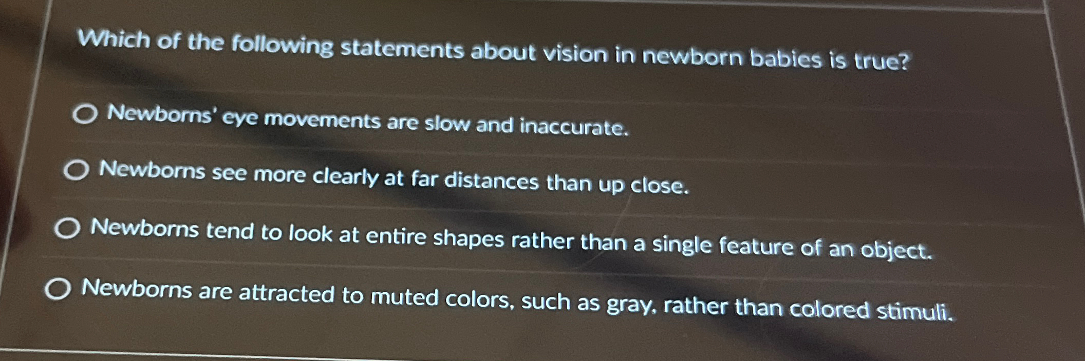 Solved Which of the following statements about vision in | Chegg.com
