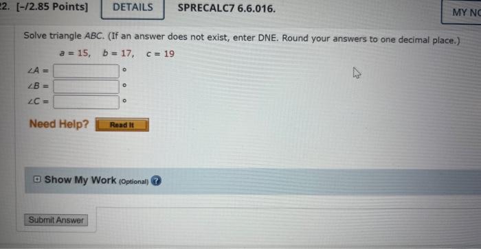 Solved A=26,b=33,c=27Solve Triangle ABC. (If An Answer Does | Chegg.com