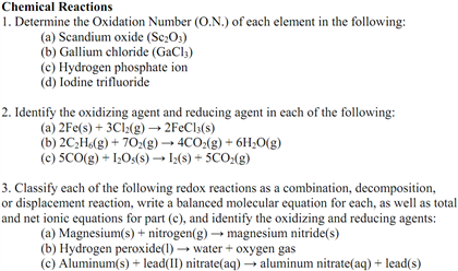 Solved Chemical Reactions Determine the Oxidation Number ( | Chegg.com