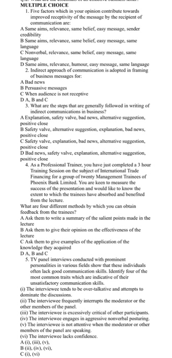 Solved MULTIPLE CHOICE 1. Five factors which in your opinion | Chegg.com