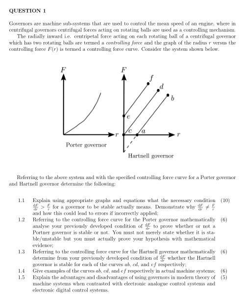 Solved Governors Are Machine Sub-systems That Are Used To | Chegg.com