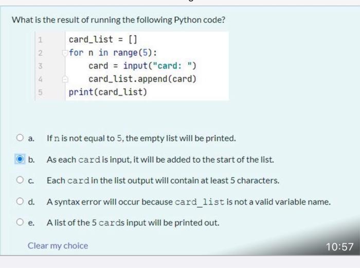 Solved What is the result of running the following Python | Chegg.com