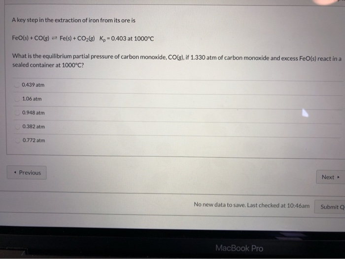 Solved A key step in the extraction of iron from its ore is