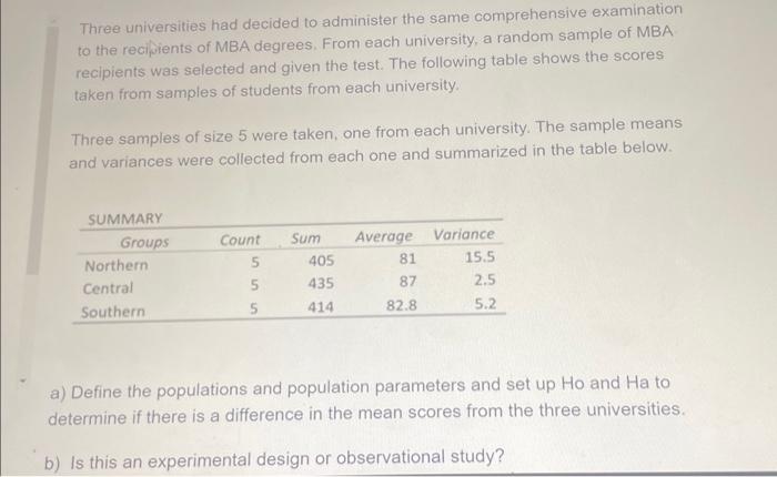 Solved \r\na) Define The Populations And Population | Chegg.com