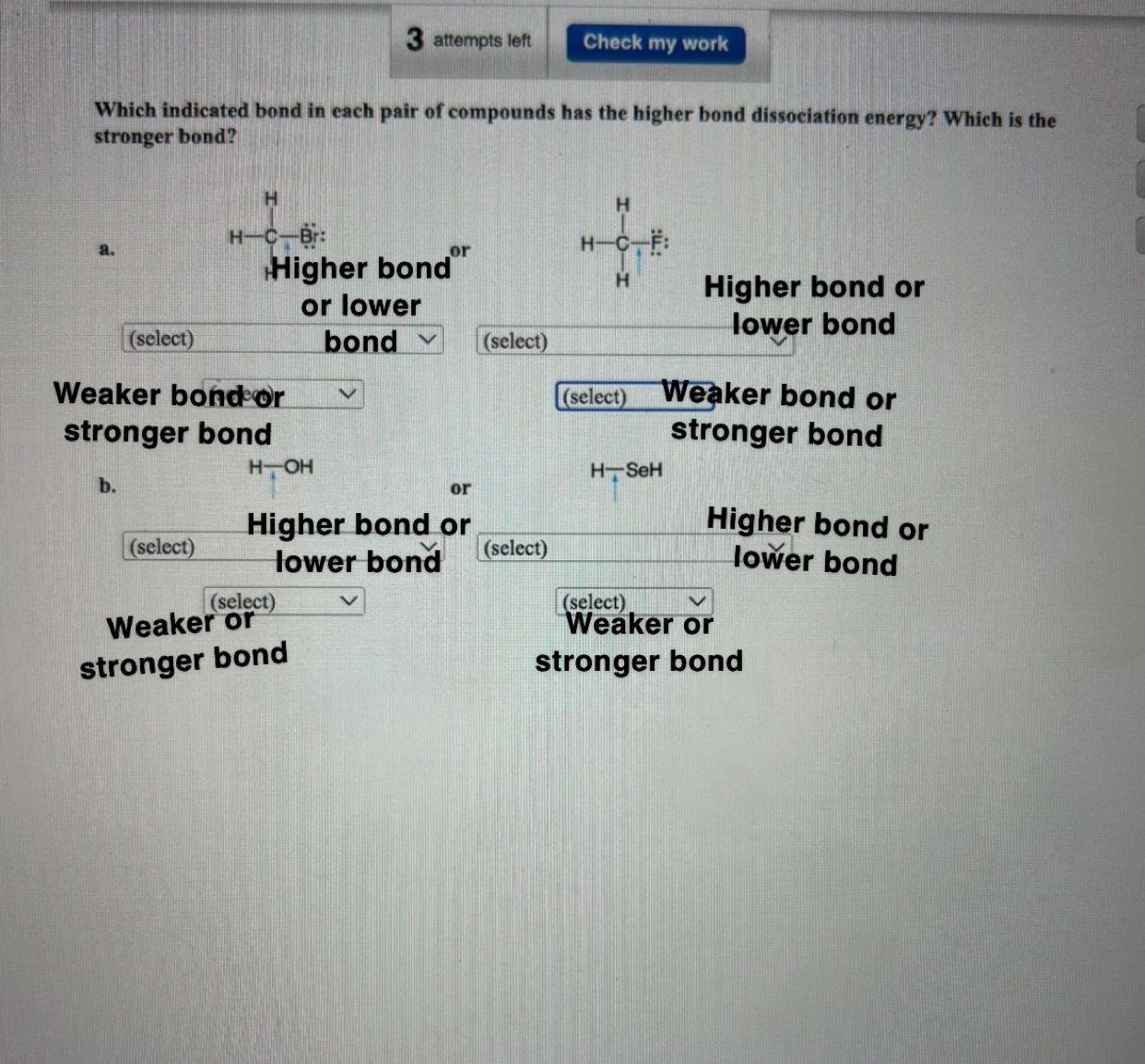 3 ﻿attempts leftWhich indicated bond in each pair of | Chegg.com